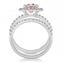 Morganite & Diamond Round-Cut Halo Bridal Set 18K White Gold (2.52ct)