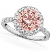 Morganite & Diamond Round-Cut Halo Bridal Set 18K White Gold (2.52ct)