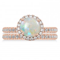 Opal & Diamond Round-Cut Halo Bridal Set 14K Rose Gold (2.07ct)