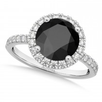 Onyx & Diamond Round-Cut Halo Bridal Set Platinum (3.17ct)