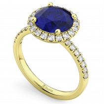 Halo Blue Sapphire & Diamond Engagement Ring 14K Yellow Gold 2.80ct