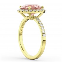 Oval Cut Halo Morganite & Diamond Engagement Ring 14K Yellow Gold 2.81ct