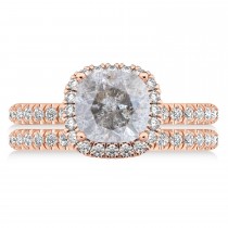 Salt & Pepper & White Diamonds Cushion-Cut Halo Bridal Set 14K Rose Gold (2.82ct)