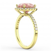 Cushion Cut Halo Morganite & Diamond Engagement Ring 14k Yellow Gold (3.11ct)