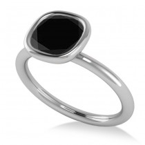 Cushion Cut Black Diamond Solitaire Engagement Ring 14k White Gold (1.40ct)