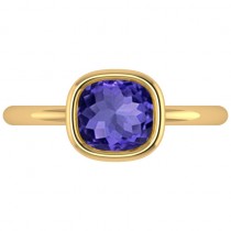Cushion Cut Tanzanite Solitaire Engagement Ring 14k Yellow Gold (1.90ct)