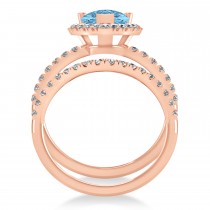 Blue Topaz & Diamonds Pear-Cut Halo Bridal Set 14K Rose Gold (2.18ct)
