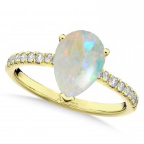 Pear Cut Opal & Diamond Engagement Ring 14K Yellow Gold 1.24ct