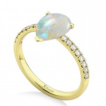 Pear Cut Opal & Diamond Engagement Ring 14K Yellow Gold 1.24ct