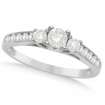 3 Stone Diamond Engagement Ring & Band Bridal Set 14K White Gold 1.00ct