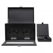 WOLF Heritage Men's Double Watch Winder w/ Storage Glass Cover Removable Travel Case