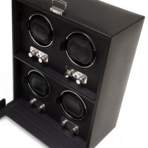 WOLF Heritage Men's 4 Watch Winder Faux Leather Glass Cover Preset Winding Programs