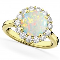 Halo Round Lab Opal & Lab Grown Diamond Engagement Ring 14K Yellow Gold 2.30ct