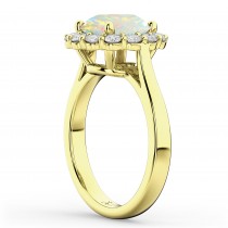 Halo Round Lab Opal & Lab Grown Diamond Engagement Ring 14K Yellow Gold 2.30ct