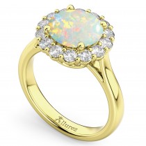 Halo Round Lab Opal & Lab Grown Diamond Engagement Ring 14K Yellow Gold 2.30ct