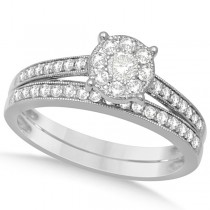 Diamond Cluster Engagement Ring Wedding Ring 14K W. Gold 0.58ct