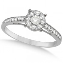 Diamond Cluster Engagement Ring Wedding Ring 14K W. Gold 0.58ct