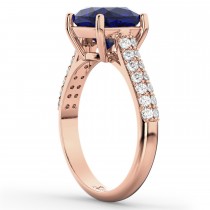 Cushion Cut Blue Sapphire & Diamond Ring 14k Rose Gold (4.42ct)