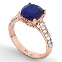 Cushion Cut Blue Sapphire & Diamond Ring 14k Rose Gold (4.42ct)
