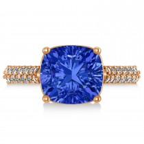 Cushion Cut Blue Sapphire & Diamond Ring 18k Rose Gold (4.42ct)