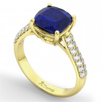 Cushion Cut Blue Sapphire & Diamond Ring 18k Yellow Gold (4.42ct)
