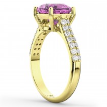 Cushion Cut Pink Sapphire & Diamond Ring 14k Yellow Gold (4.42ct)