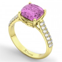 Cushion Cut Pink Sapphire & Diamond Ring 14k Yellow Gold (4.42ct)