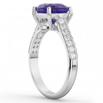 Cushion Cut Tanzanite & Diamond Ring 14k White Gold (4.42ct)