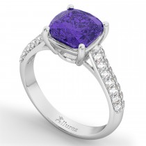 Cushion Cut Tanzanite & Diamond Ring 14k White Gold (4.42ct)