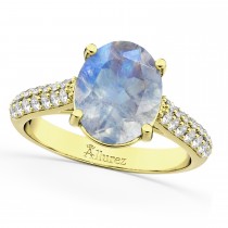 Oval Moonstone & Diamond Engagement Ring 14k Yellow Gold (4.42ct)