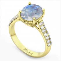 Oval Moonstone & Diamond Engagement Ring 14k Yellow Gold (4.42ct)