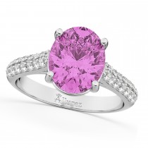 Oval Pink Sapphire & Diamond Engagement Ring 18k White Gold (4.42ct)