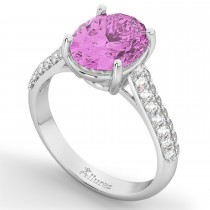 Oval Pink Sapphire & Diamond Engagement Ring 18k White Gold (4.42ct)