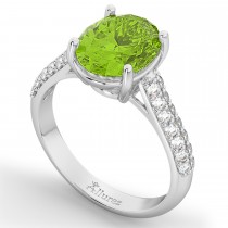 Oval Peridot & Diamond Engagement Ring 14k White Gold (4.42ct)