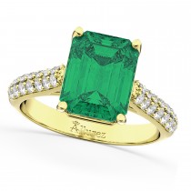 Emerald-Cut Emerald & Diamond Engagement Ring 14k Yellow Gold (5.54ct)