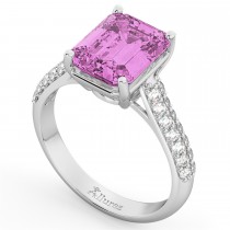 Emerald-Cut Pink Sapphire & Diamond Ring 14k White Gold (5.54ct)