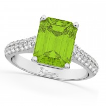Emerald-Cut Peridot & Diamond Ring 14k White Gold (5.54ct)