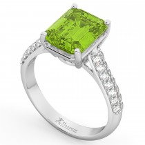 Emerald-Cut Peridot & Diamond Ring 14k White Gold (5.54ct)