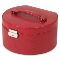 WOLF Heritage Women's Round Red Faux Leather Jewelry Box w/ Mirror Travel Organizer