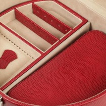 WOLF Heritage Women's Round Red Faux Leather Jewelry Box w/ Mirror Travel Organizer