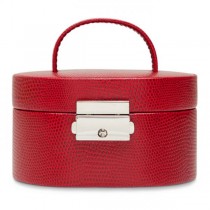 WOLF Heritage Women's Small Oval Red Mirrored Travel Jewelry Box with Removable Tray