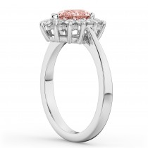 Halo Morganite & Diamond Floral Pear Shaped Fashion Ring 14k White Gold (1.07ct)