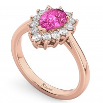 Halo Pink Tourmaline & Diamond Floral Pear Shaped Fashion Ring 14k Rose Gold (1.02ct)