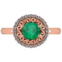 Emerald & Diamond Swirl Halo Engagement Ring 14k Rose Gold (1.24ct)