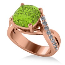 Twisted Cushion Peridot Engagement Ring 14k Rose Gold (4.16ct)
