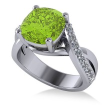 Twisted Cushion Peridot Engagement Ring 14k White Gold (4.16ct)