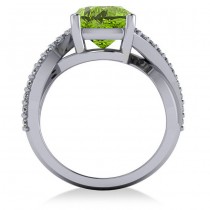 Twisted Cushion Peridot Engagement Ring 14k White Gold (4.16ct)