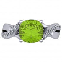 Twisted Cushion Peridot Engagement Ring 14k White Gold (4.16ct)