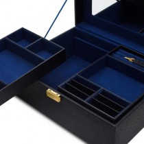 WOLF Brighton Women's Large Faux Leather Jewelry Box w/ Mirror Lock 2 Lift-Out Trays