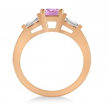 Pink Sapphire & Diamond Three-Stone Emerald Ring 14k Rose Gold (1.85ct)